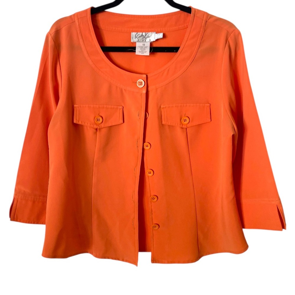 Vintage Kathy Che Orange Stretch Button Front‎ Blazer Jacket 12
